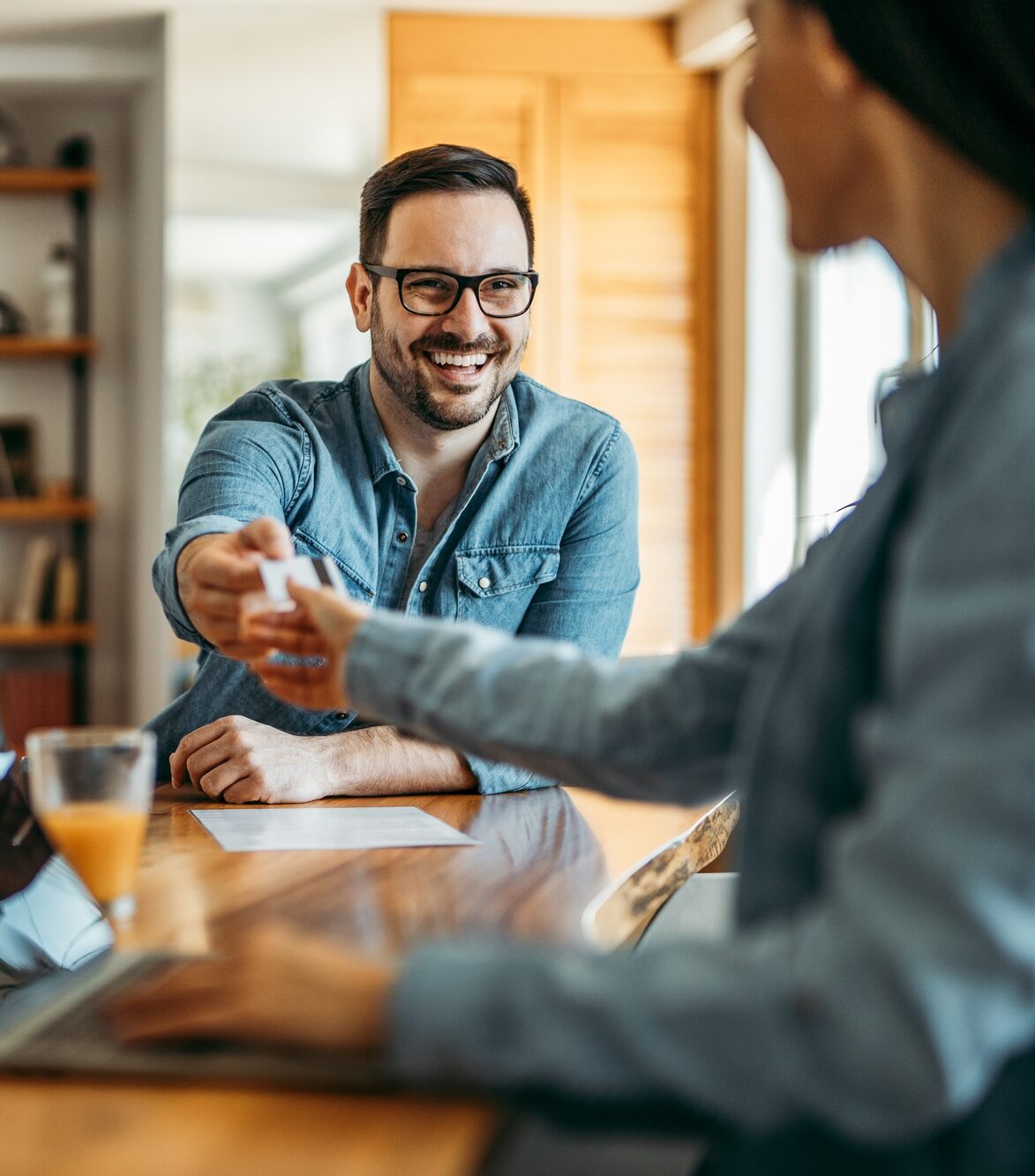 Couple shopping online at home.